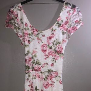 White, Green, and Red Lace Floral Dress